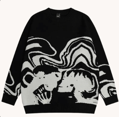 Retro Long Sleeve Loose Skull Brocade Sweater
