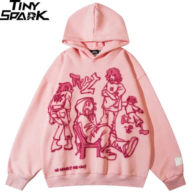 Men Streetwear Pink Hoodie Sweatshirt